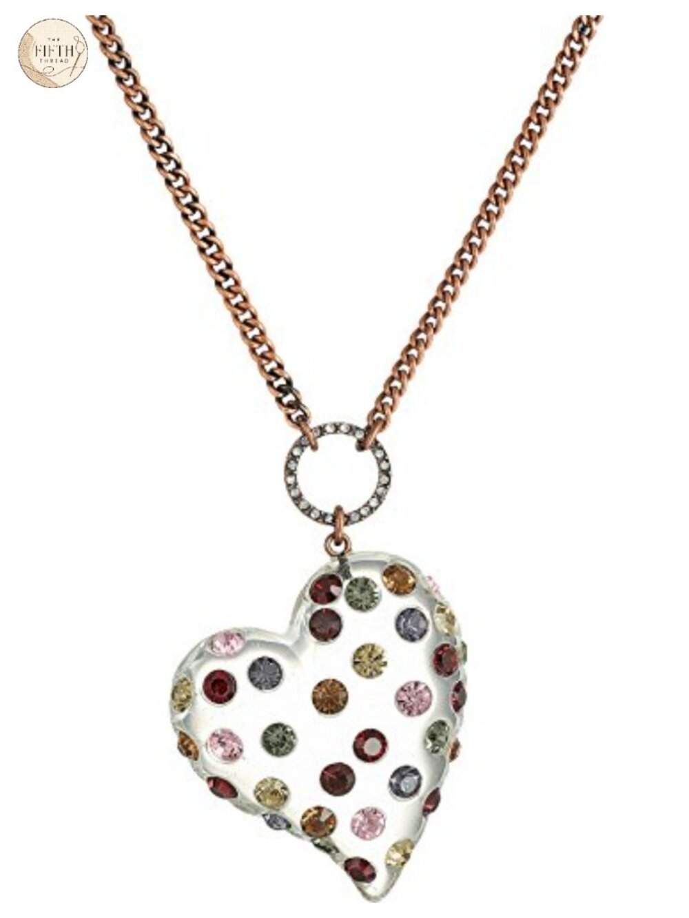 Betsey Johnson Long Pendant Necklace Lucite Heart Multi-Stone 34"